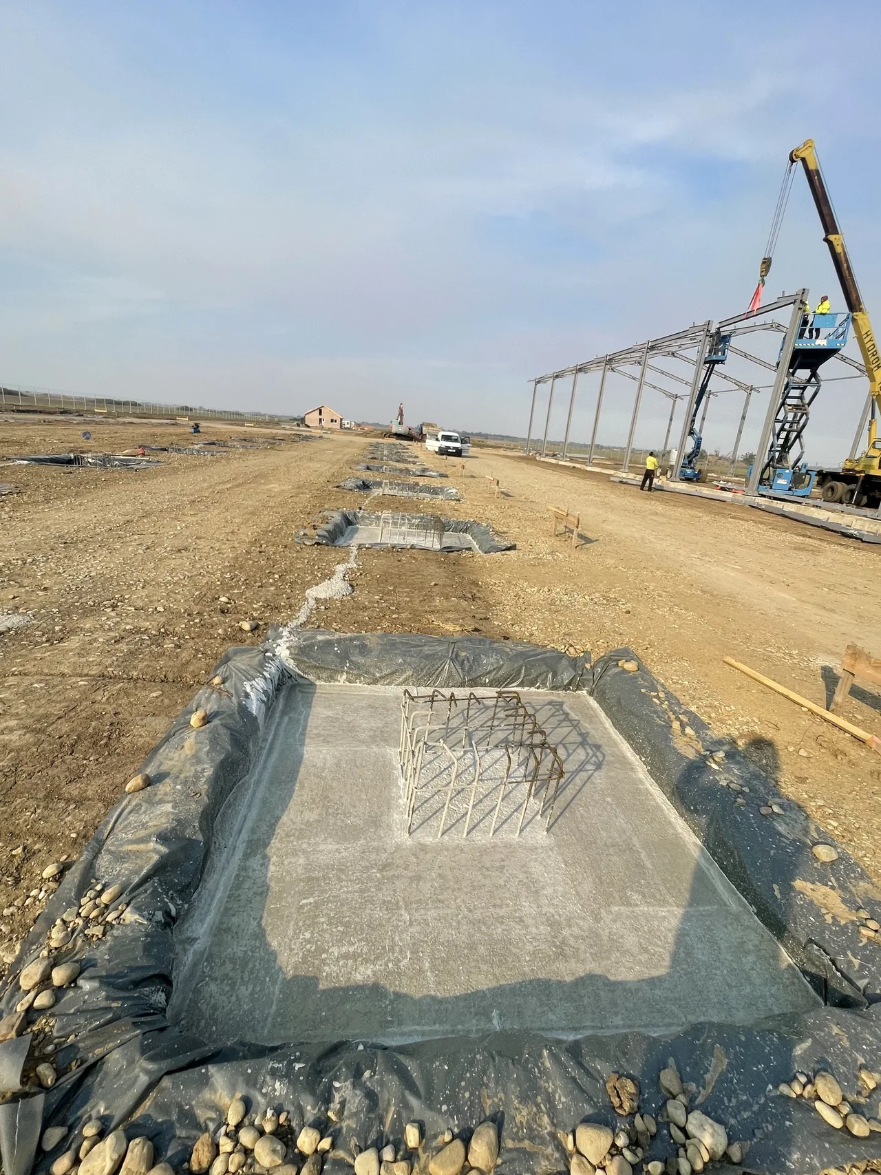 Foundation works and steel structure erection