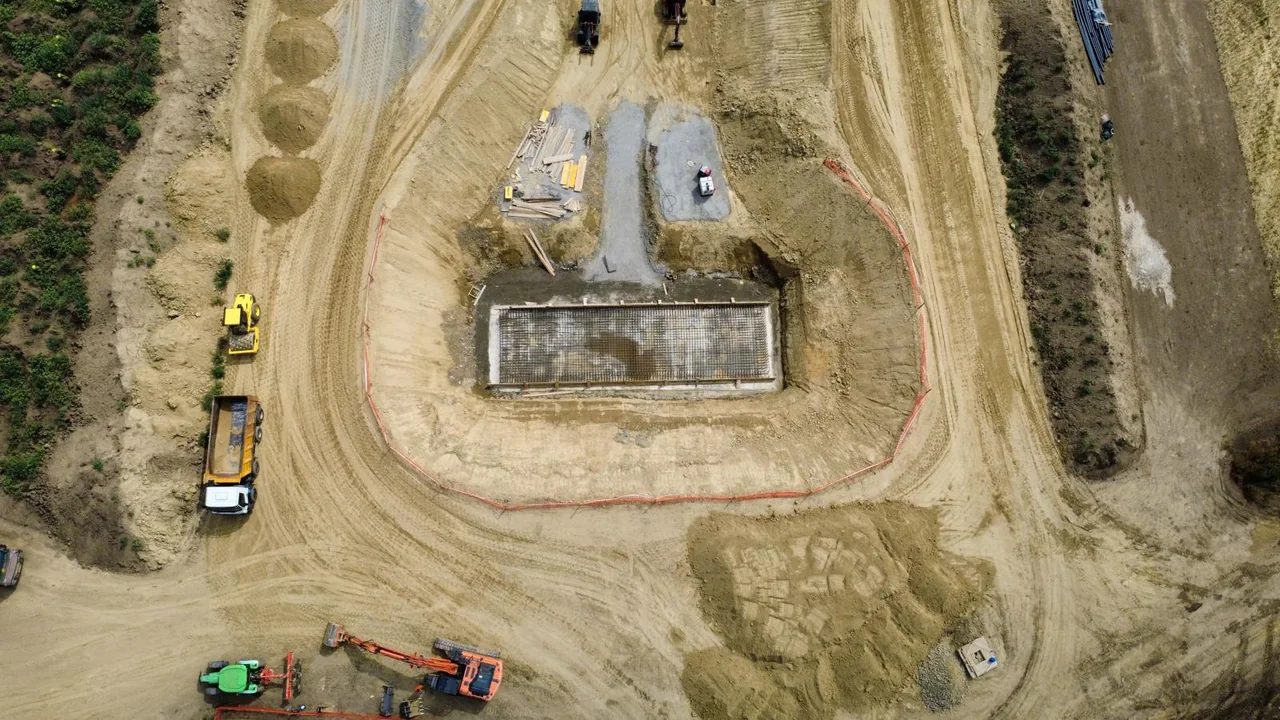 Overhead view of irrigation infrastructure works in Jimbolia