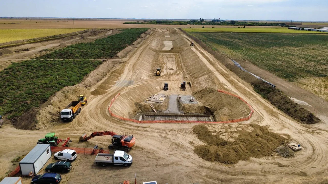 Aerial view of a Beavers irrigation project under construction in Jimbolia, Timiș County